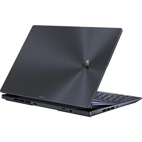 Laptop Asus 14.5 inch Zenbook Pro 14 Duo OLED UX8402ZE, 2.8K 120Hz Touch, Procesor Intel Core i7-12700H (24M Cache, up to 4.70 GHz), 16GB DDR5, 1TB SSD, GeForce RTX 3050 Ti 4GB, Win 11 Pro, Tech Black