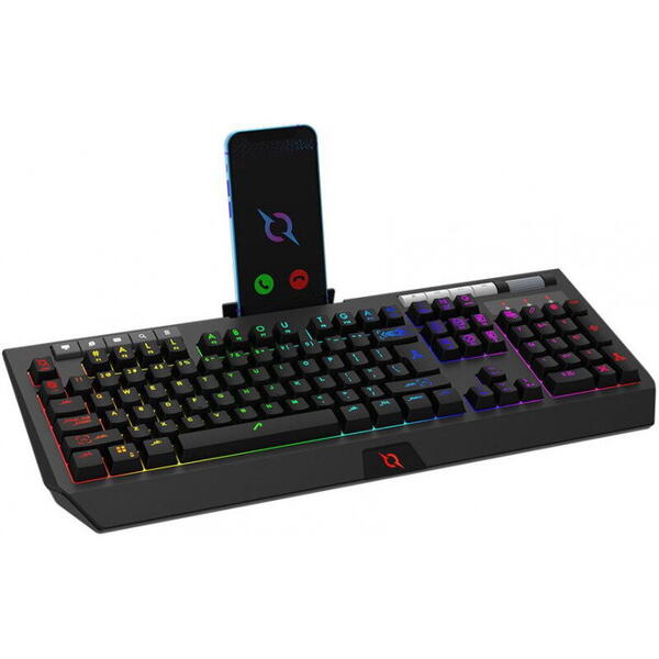 Tastatura AQIRYS Capella Black, cu fir, switch-uri silent, 114 de taste, US layout, compatibila cu PC/Mac si console, lungimea cablului 1.8m, cu iluminare RGB, neagra