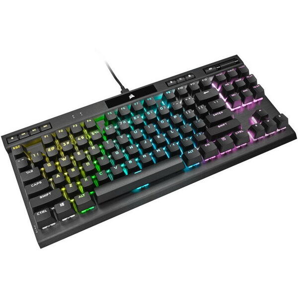 Tastatura Gaming Mecanica K70 RGB TKL Champion Series, Iluminare RGB iCUE, Switch Optic Corsair OPX Rapidfire, Butoane Doubleshot PBT, Negru