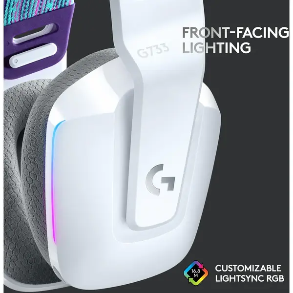 Casti gaming wireless Logitech G733, ultrausoare, Lightsync RGB, Alb