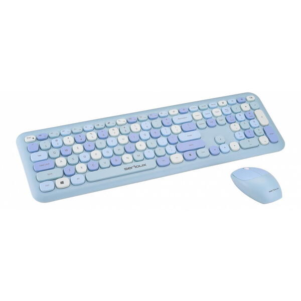 Kit tastatura + mouse wireless Serioux Retro, Albastru