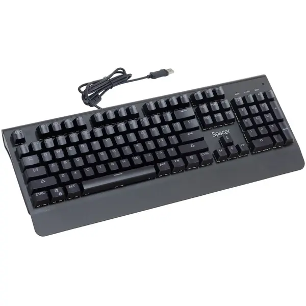 Tastatura Spacer cu fir, SPKB-MK-01, USB, Switch-uri mecanice albastre, 50 mil. apasari, 104 taste, Anti-ghosting 26 taste, Anti-spill, Negru