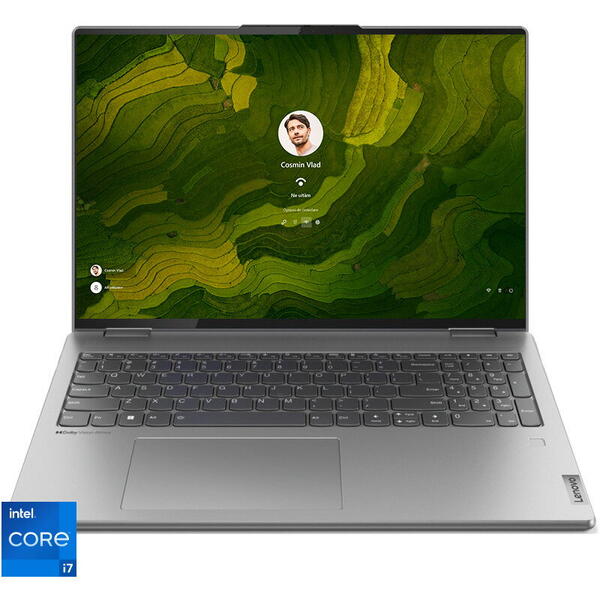 Laptop Lenovo Yoga 7 16IAH7, 16 inch, 2 in 1 Convertibil, 2.5K IPS Touch, Procesor Intel Core i7-12700H (24M Cache, up to 4.70 GHz), 16GB DDR5, 512GB SSD, Intel Arc A370M 4GB, Win 11 Home, Arctic Grey, 3Yr Onsite Premium Care