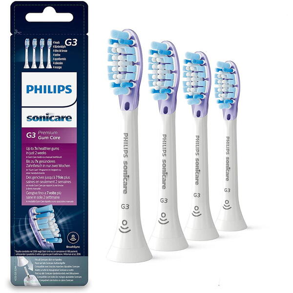 Rezerve periute de dinti Philips Sonicare G3 Premium Gum Care HX9054/17, set 4 capete, Alb