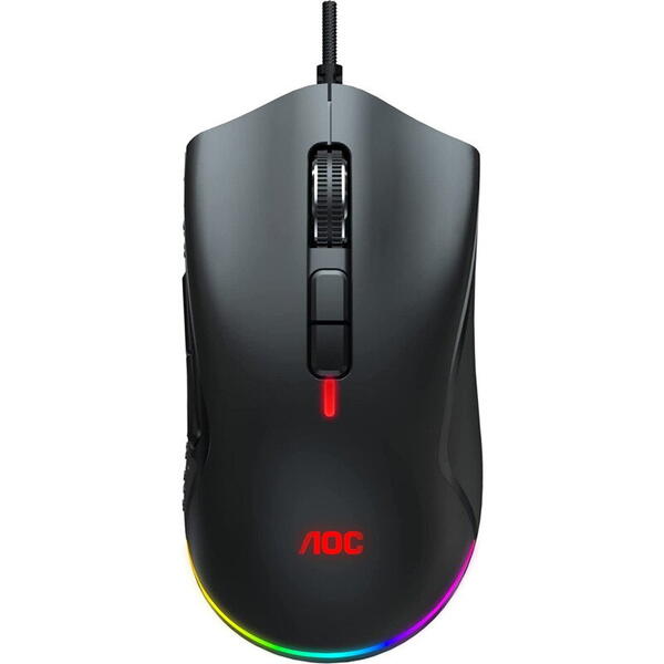 Mouse AOC GM530B, Ergonomic, USB 2.0, 16000DPI, 7 butoane, RGB, 1.8m, Negru