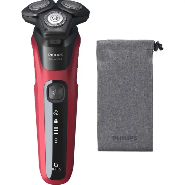 Aparat de tuns Philips Shaver Seria 5000 S5583/10, Barbierit umed şi uscat, tehnologie SkinIQ, Capete flexibile 360°, Rosu