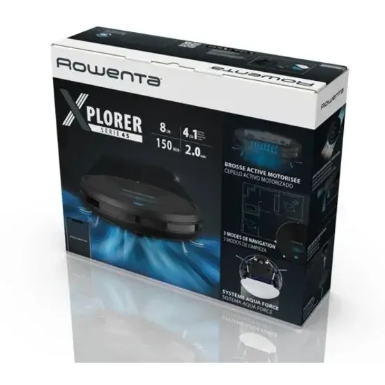 Aspirator Rowenta RR8275WH X-Plorer Serie 45, Autonomie 150 minute, Wi-Fi, Mop, 3 moduri de curatare, Negru