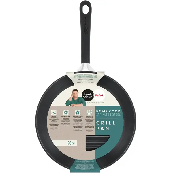 Tigaie grill Tefal Jamie Oliver Home Cook, Thermo-Signal, Inox, Inductie, 26 cm