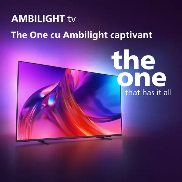 Televizor Philips AMBILIGHT LED 65PUS8518, 164 cm, Google TV, 4K Ultra HD, Clasa E (Model 2023)