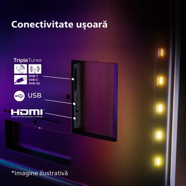 Televizor Philips AMBILIGHT LED 50PUS8118, 126 cm, Smart TV, 4K Ultra HD, Clasa F (Model 2023)