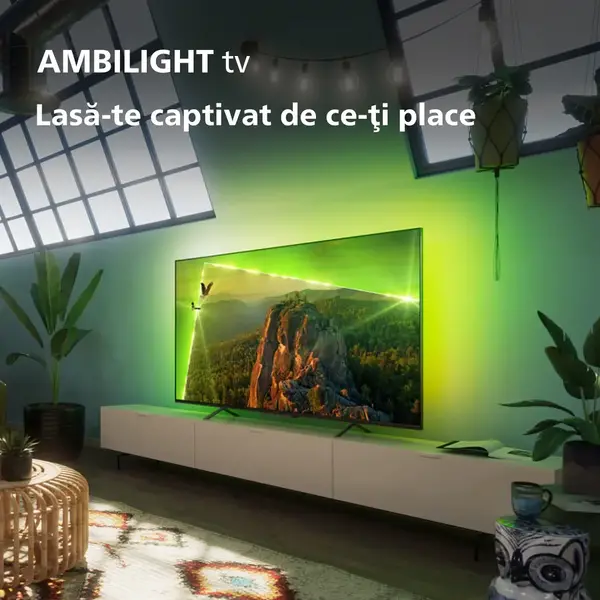 Televizor Philips AMBILIGHT LED 55PUS8118, 139 cm, Smart TV, 4K Ultra HD, Clasa F (Model 2023)