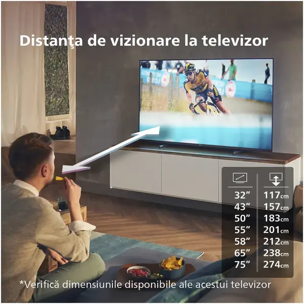 Televizor Philips LED 65PUS7608/12, 164 cm, Smart TV, 4K Ultra HD, Clasa E (Model 2023)