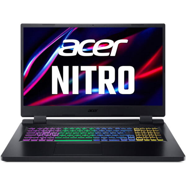 Laptop Acer Gaming 17.3 inch, Nitro 5 AN517-55, Full HD IPS 144Hz, Procesor Intel Core i7-12700H (24M Cache, up to 4.70 GHz), 16GB DDR5, 1TB SSD, GeForce RTX 4050 6GB, No OS, Obsidian Black