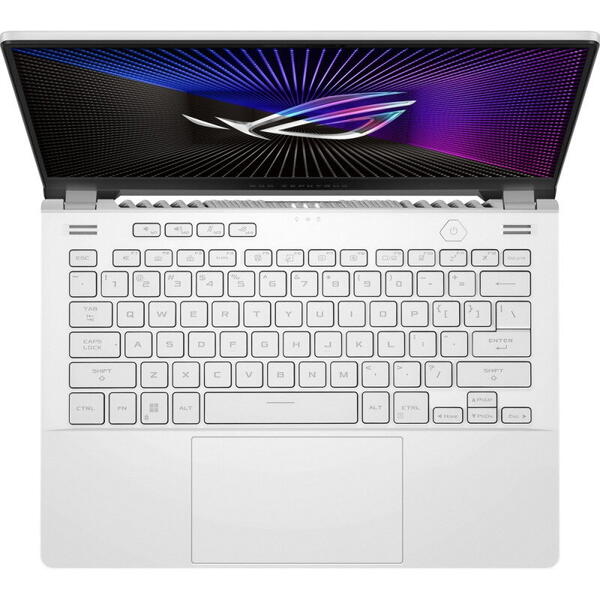 Laptop Asus Gaming 14 inch, ROG Zephyrus G14 GA402XU, QHD+ 165Hz, Procesor AMD Ryzen 9 7940HS (16M Cache, up to 5.2 GHz), 16GB DDR5, 1TB SSD, GeForce RTX 4050 6GB, Win 11 Home, Moonlight White AniMe Matrix version