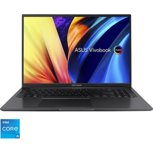 Laptop Asus 16 inch, Vivobook 16 X1605ZA, 3.2K OLED 120Hz, Procesor Intel Core i5-1235U (12M Cache, up to 4.40 GHz, with IPU), 16GB DDR4, 512GB SSD, Intel Iris Xe, No OS, Indie Black