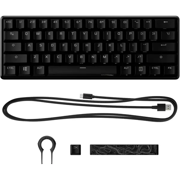 Tastatura HP Gaming, Mecanica HyperX Alloy Origins 60 RGB, Switch HX Aqua - Tactile, Soft NGENUITY, Cablu USB-C detasabil, Taste PBT double-shot, layout US, Negru