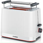 Toaster Bosch Compact TAT3M121, Setari pt decongelare si incalzire, suport pt incalzire chifle, High lift, Oprire automata, Rumenire uniforma, Alb