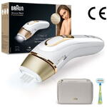 Epilator Braun IPL Braun Silk-expert PRO 5 PL5052 Senzor automat &amp; continuu Skin pro 2.0, 400.000 impulsuri, 10 niveluri de intensitate, 125 de impulsuri pe minut, Trusa de voiaj, Aparat de ras Venus, Alb/Auriu