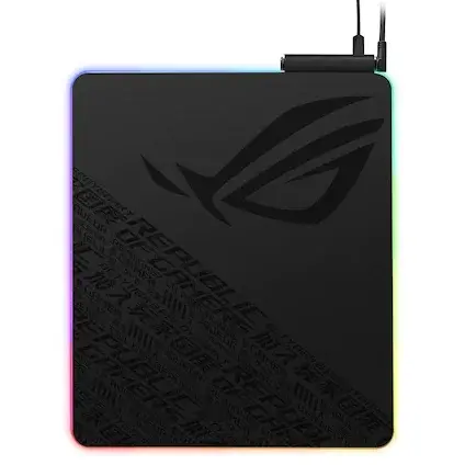 Mouse Pad Asus gaming ROG Balteus Qi, RGB, Incarcare Qi si port USB, Iluminare Aura Sync, Negru