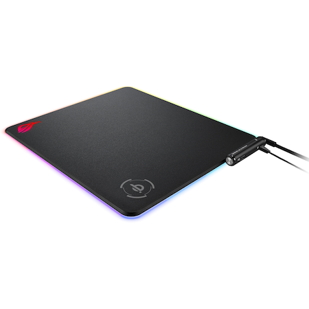 Mouse Pad Asus gaming ROG Balteus Qi, RGB, Incarcare Qi si port USB, Iluminare Aura Sync, Negru