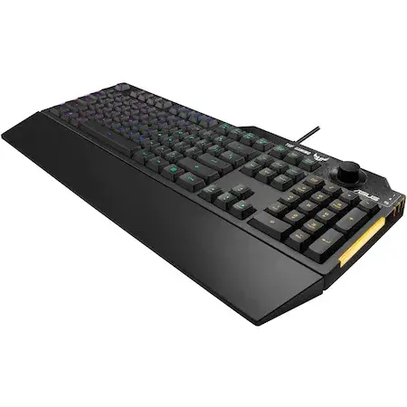 Tastatura Asus gaming TUF K1, Iluminare RGB 5 zone, Suport ergonomic detasabil, Rezistenta lichide, Negru